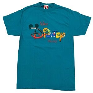 Vintage Disney Mickey INC. Vtg Walt Disney World Graphic Tee Medium Teal Travel